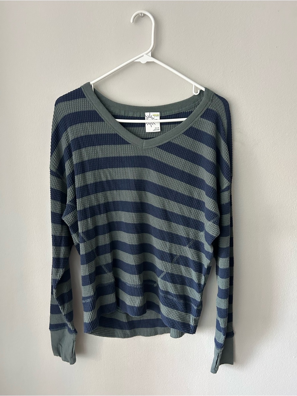 Aerie Striped V-Neck Thermal Sweater